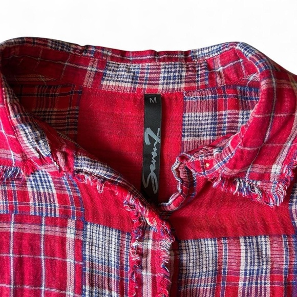 Seven7 Red Patchwork Plaid Shirt – Frayed Boho Western Vibes (Sz M) - Picture 2 of 8